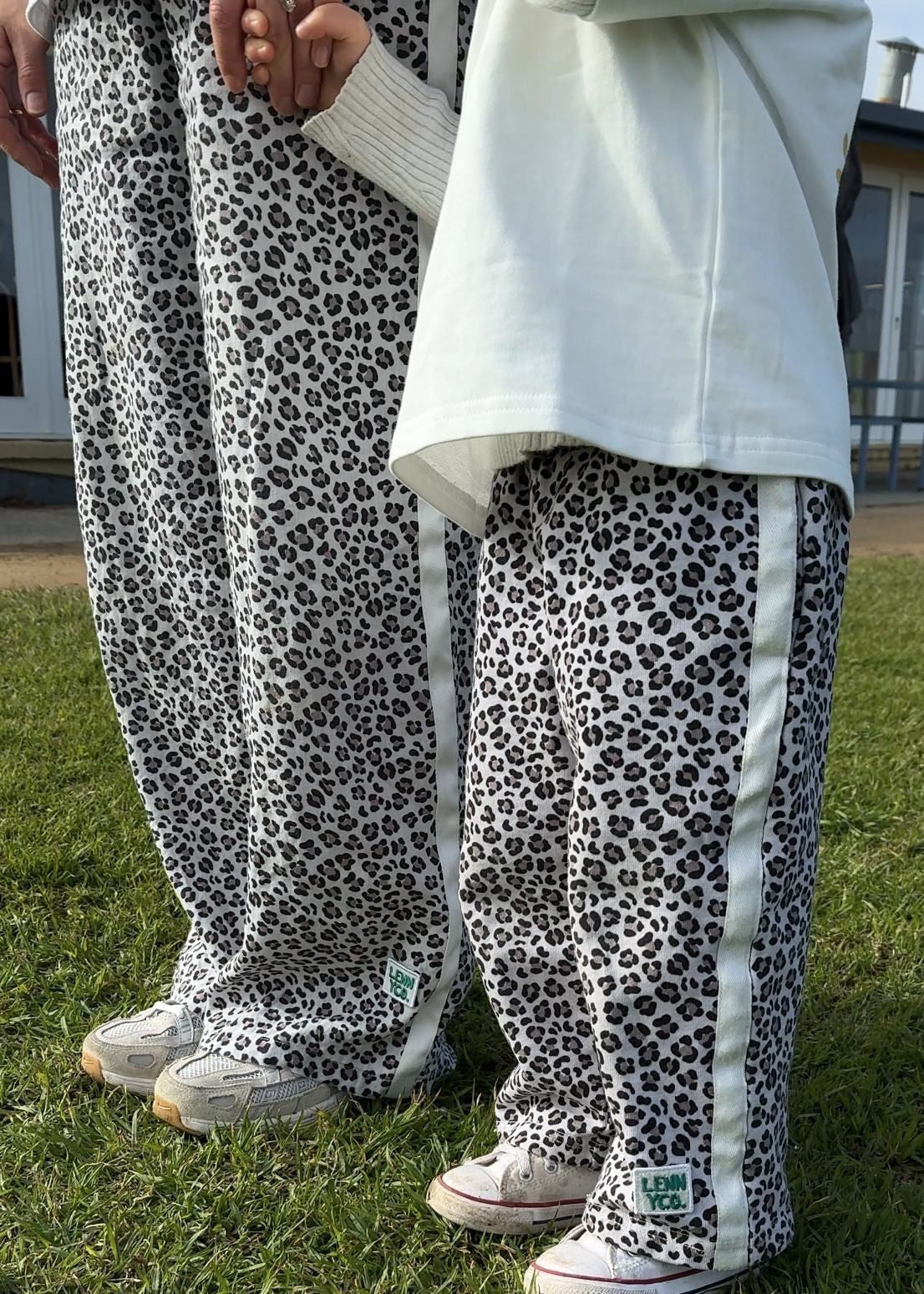leopard pants for mum and mini - matching leopard pants worn by mum and daughter