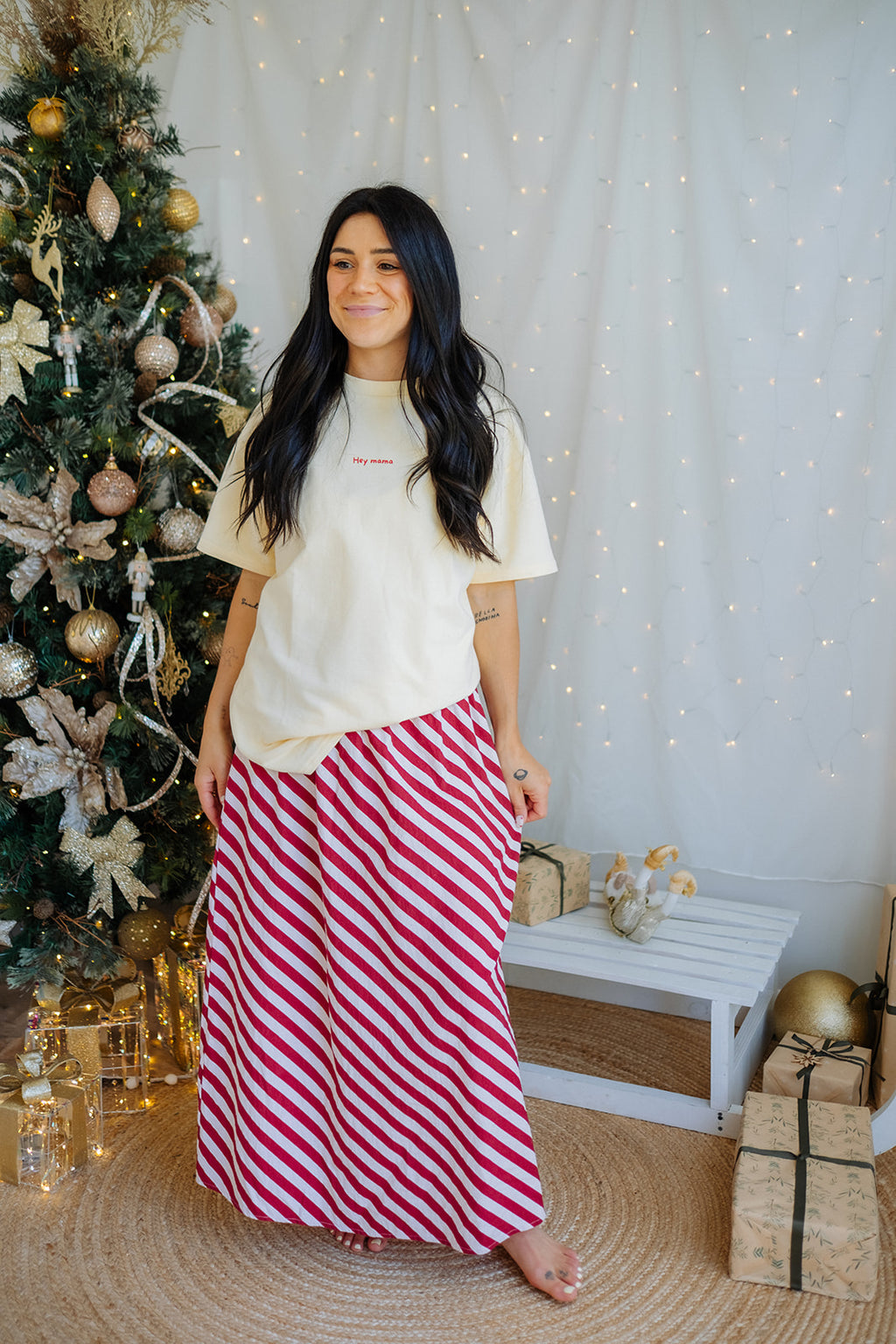 Womens Red Striped Maxi Skirt - COMING SOON