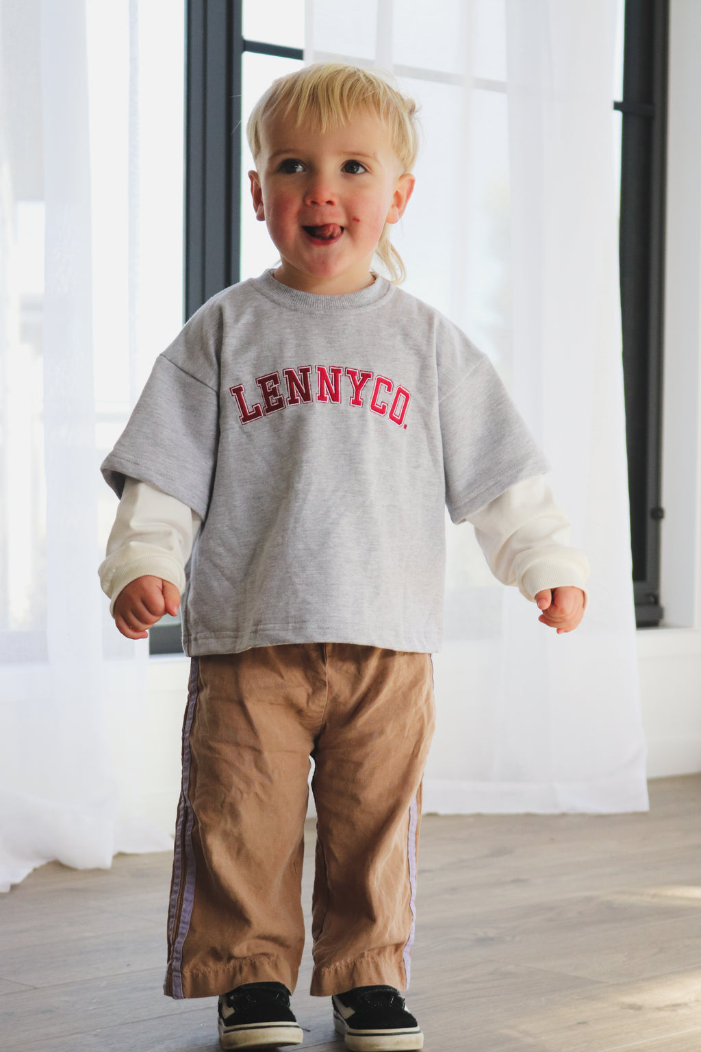 Kids Layered Long Sleeve Tee - Grey Marl