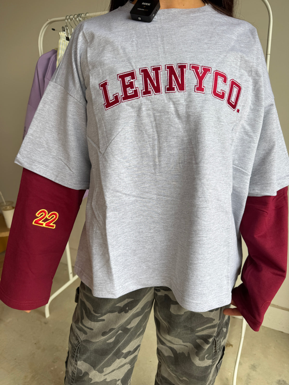Adults Grey/Maroon Layered Long Sleeve