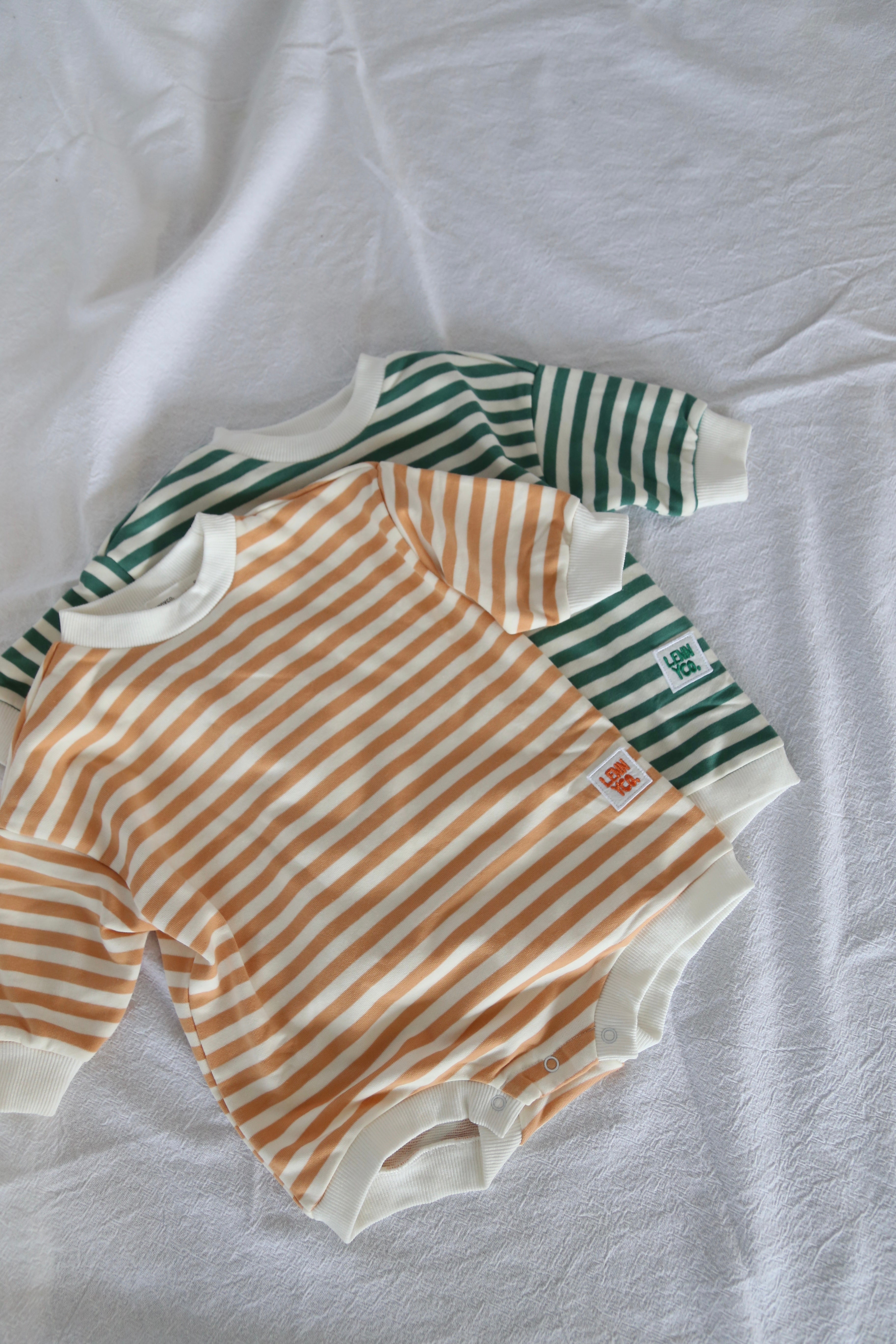 green-orange-striped-long-sleeve-oversized-romper-baby-suit