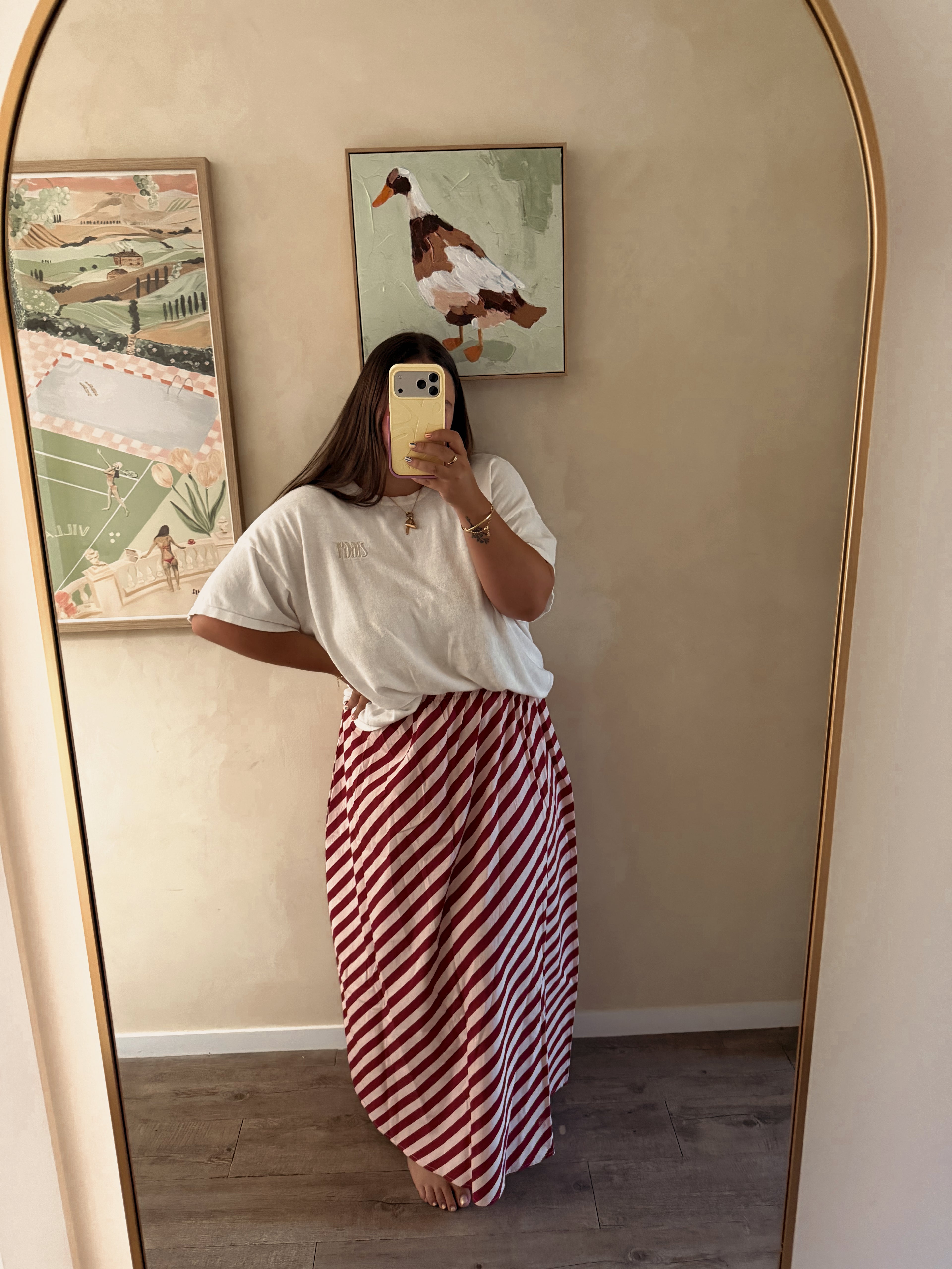 Women's Red Striped Maxi Skirt
