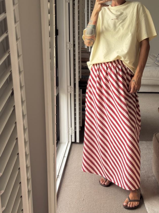 Women's Red Striped Maxi Skirt