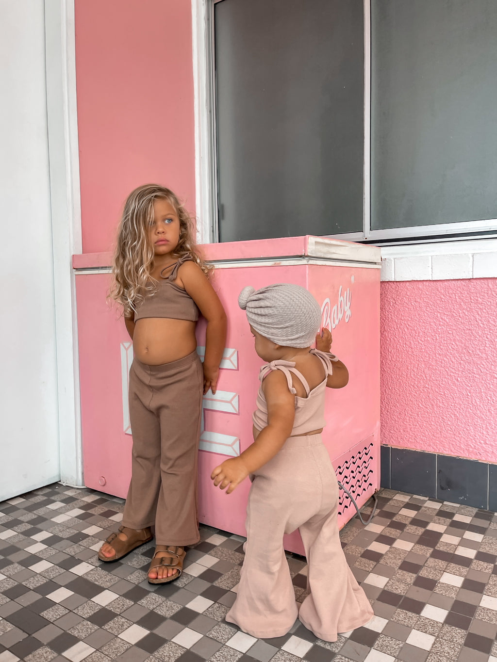 crop and flares set on little girls, pink flare set